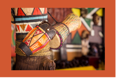Hanging African drums. 