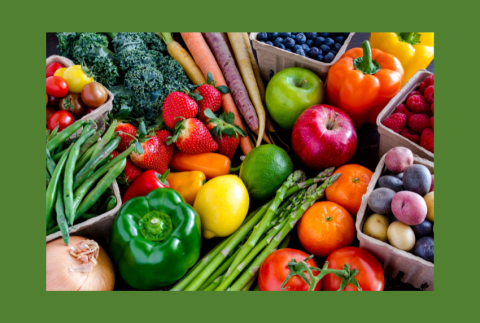 Top view of fruits and vegetables.