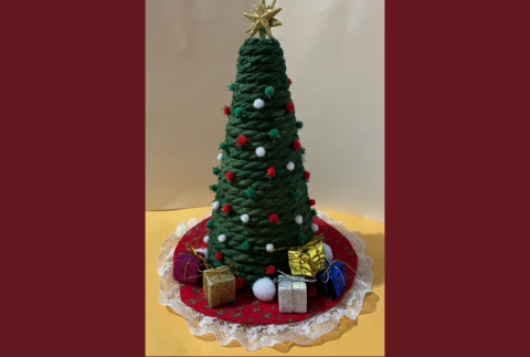 Christmas tree craft made out of green jute. 