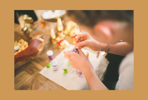 Top view of hands crafting.