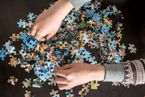 Top view of puzzle pieces. 