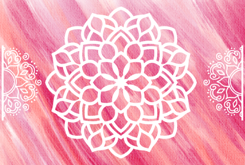 Image of a paint streaked background with a white outlined design