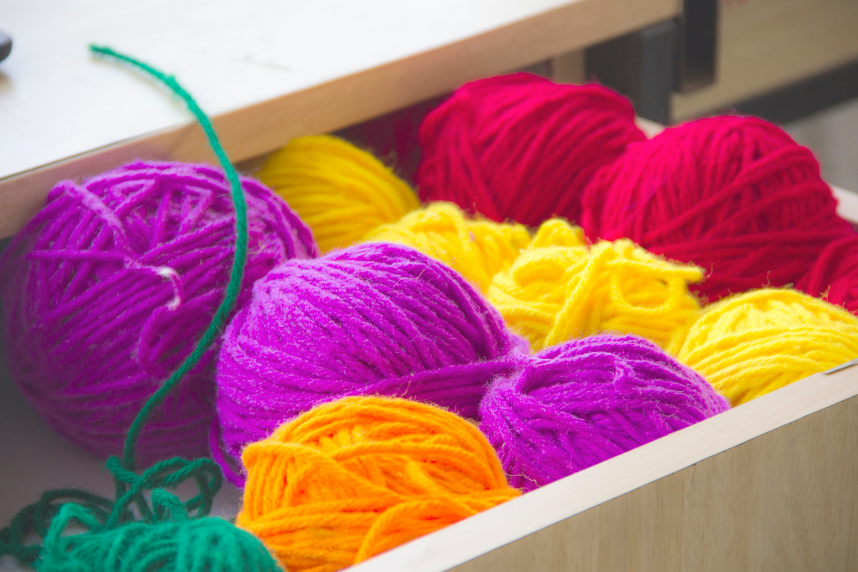 Photo of a drawer full of yarn