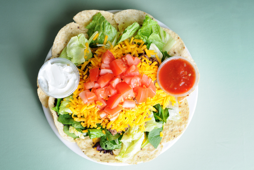 Top view of a taco salad.