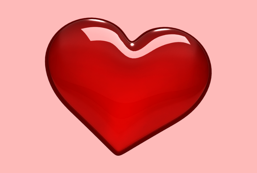 Red heart with pink background.