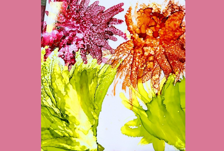 Alcohol ink flower painting design. 