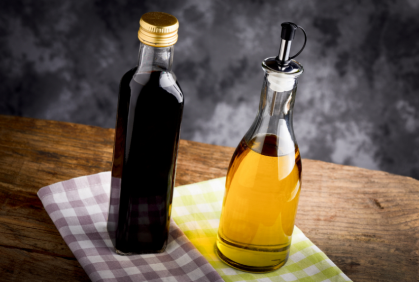 Olive oil and balsamic vinegar jars. 