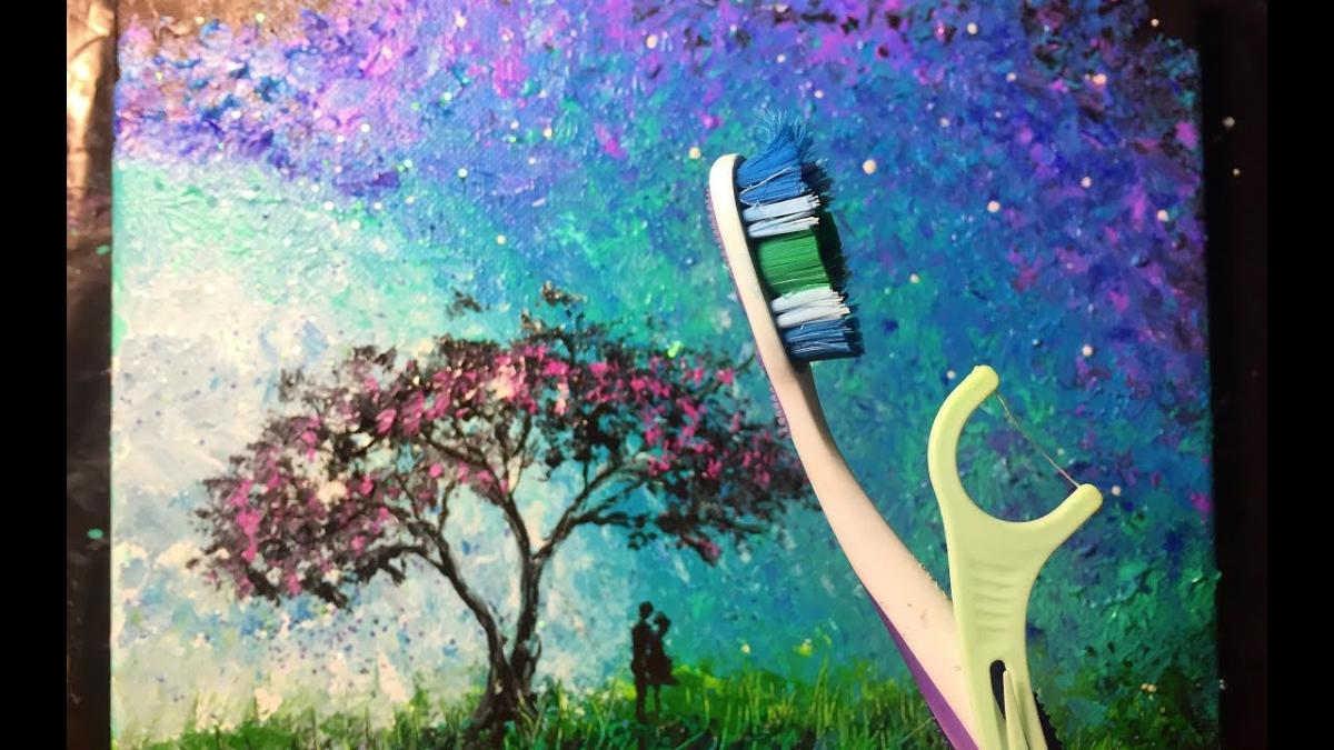 tree painting with toothbrush paintbrush