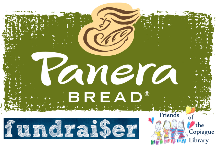 Words panera bread fundraiser and Friends of the library logo. 