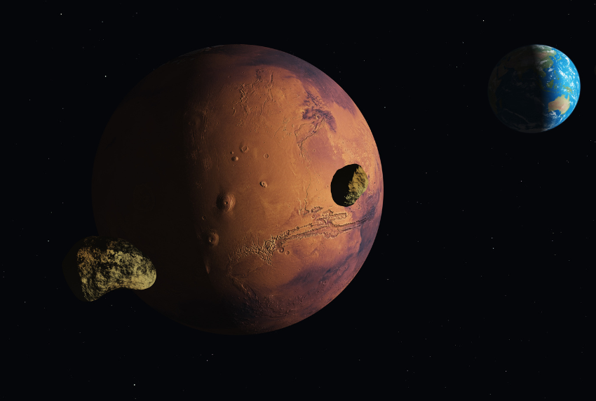 Planet Mars and Earth.