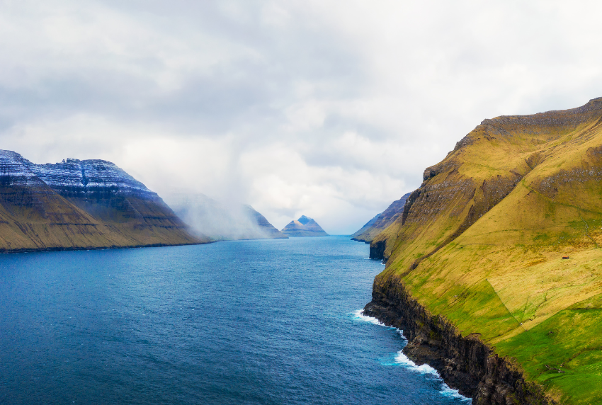 Water between two land masses.