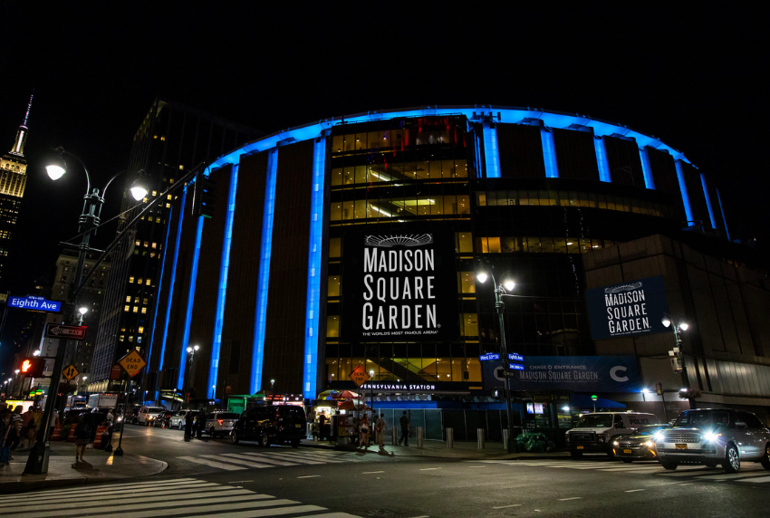 Madison Square Garden at night. 