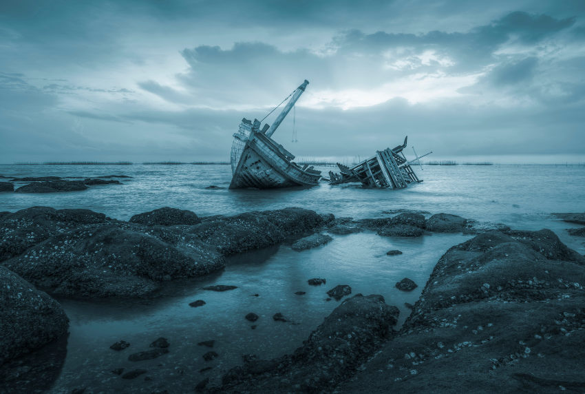 Shipwreck in the water.