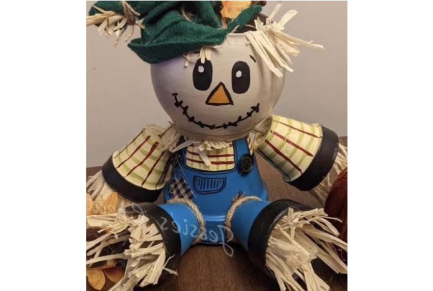 Clay pot scarecrow craft.