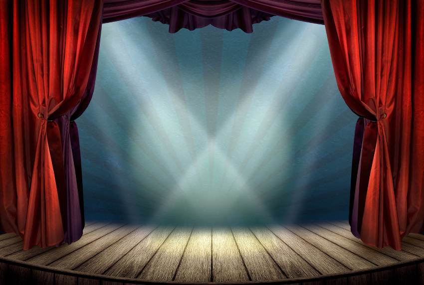 Stage with curtains.