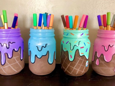 Picture of Mason Jars painted to look like ice cream cones