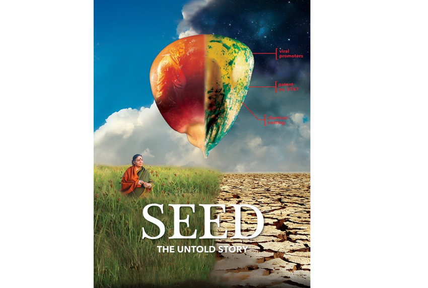 Movie poster with a seed and the earth on it