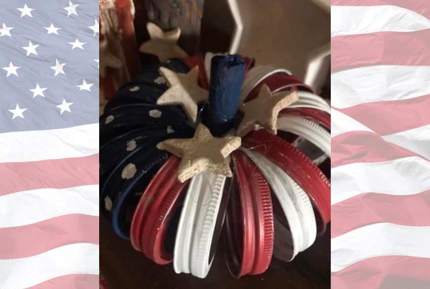 Mason jar rings into an American flag ring. 