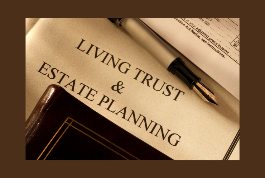 Top view of living trust and estate planning paper. 