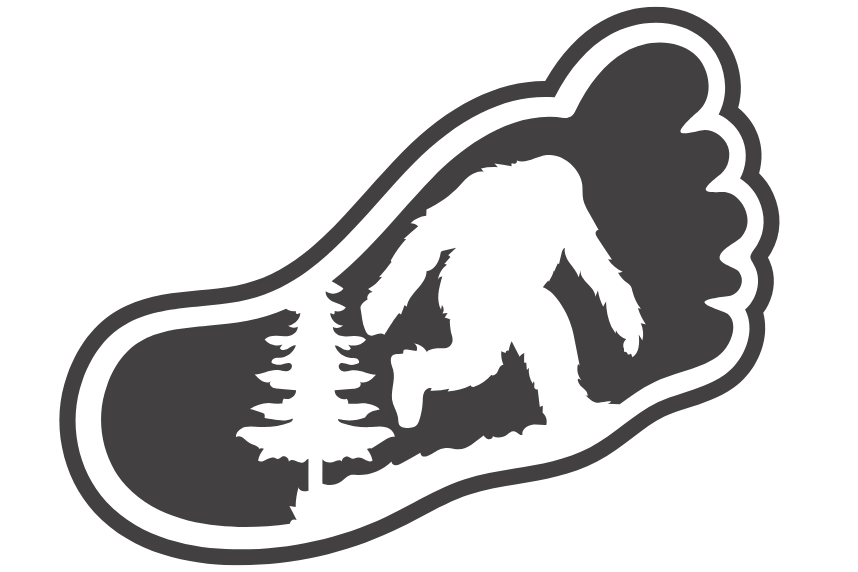 Bigfoot foot with a picture of Bigfoot and a tree inside 