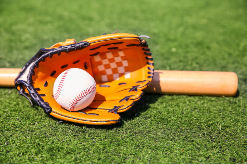 Baseball, glove, and bat