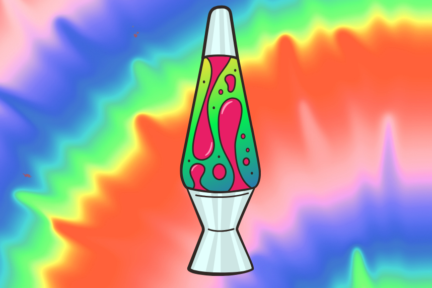 Lava lamp on a tie dye background