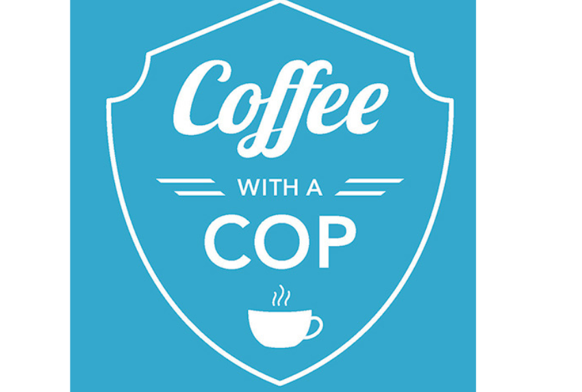 Picture of a badge with the words coffee with a cop in it