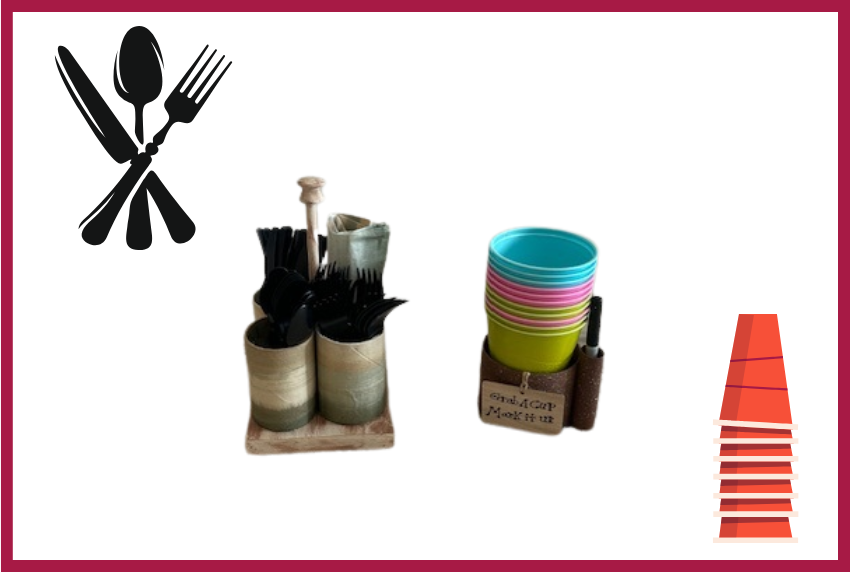 Utensils and cup holder.