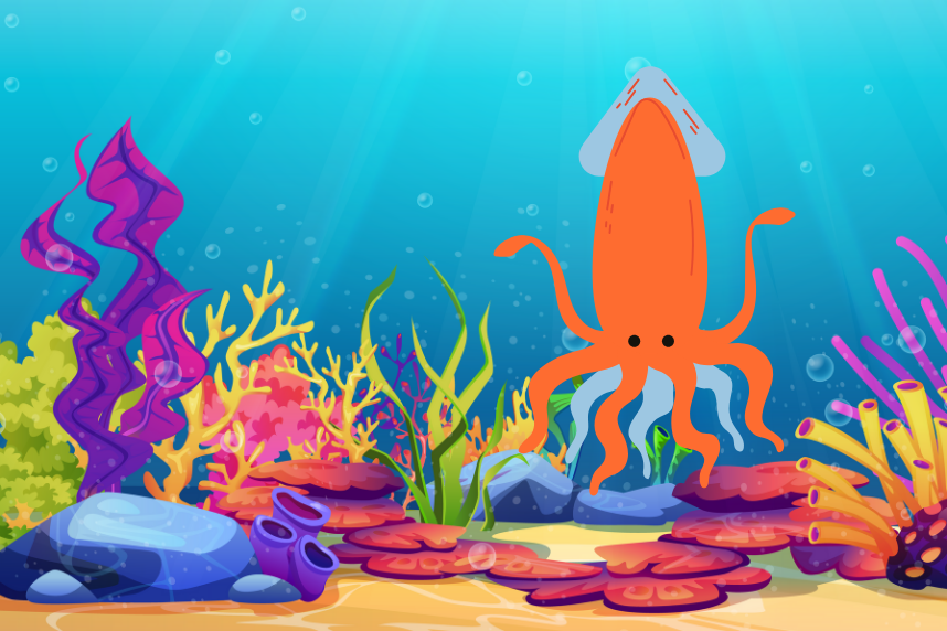 Underwater scene with squid