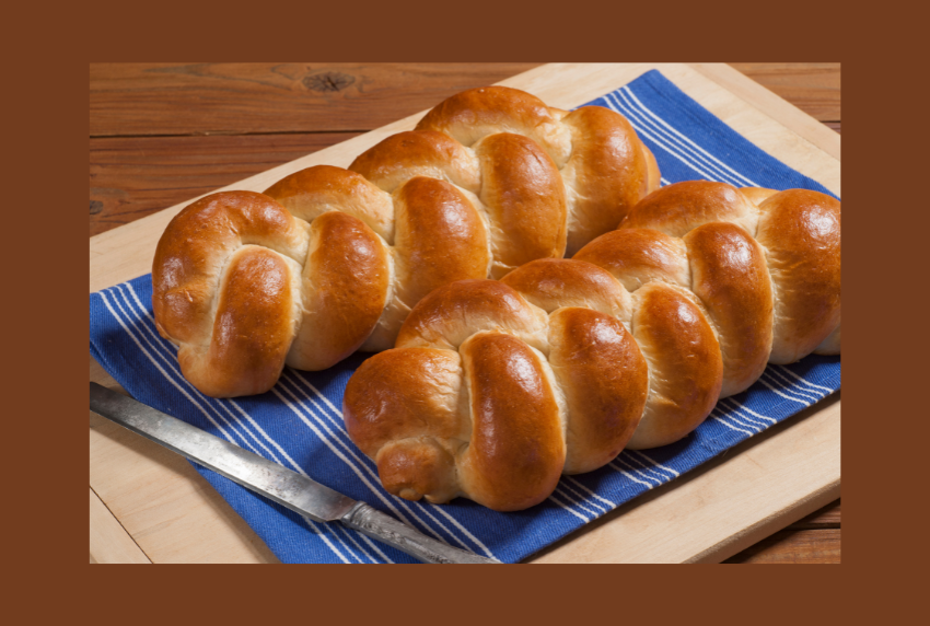Top view of challah bread. 