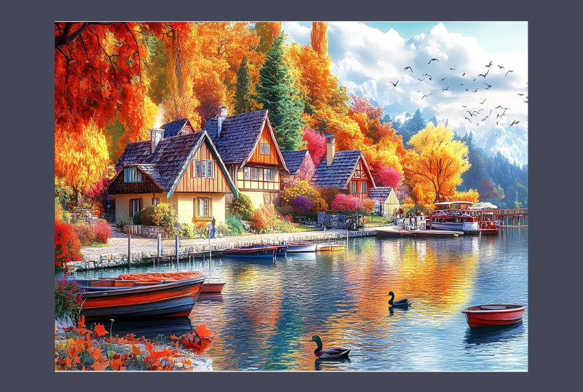 Fall lakeside scene.