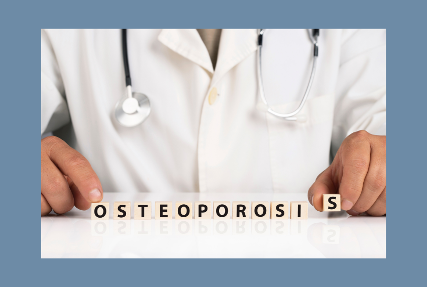 Letters together that read Osteoporosis between a Drs hands.