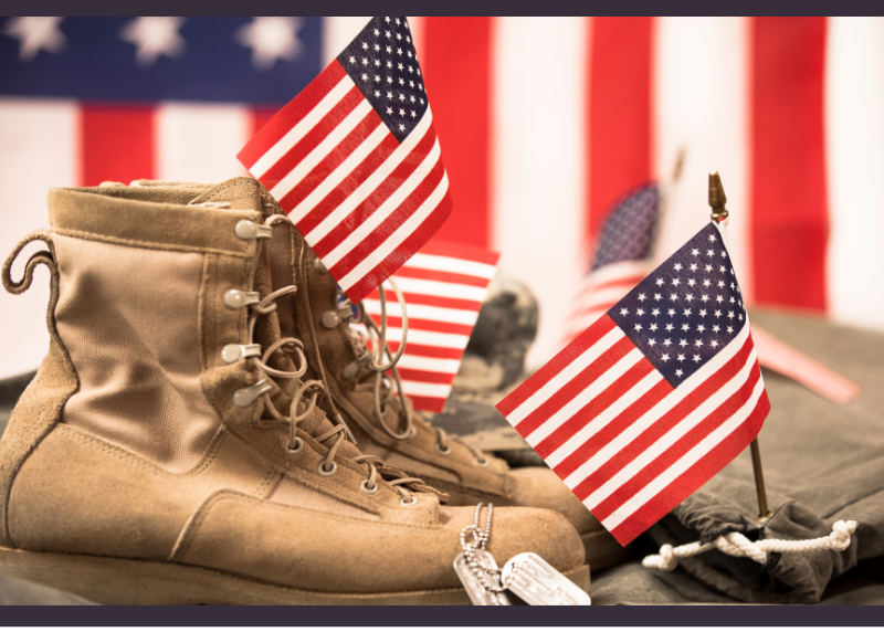 Veteran shoes and mini flags with a flag background