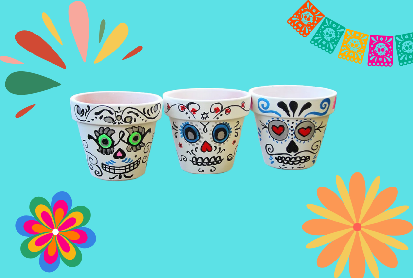 Day of the dead flower pots. 