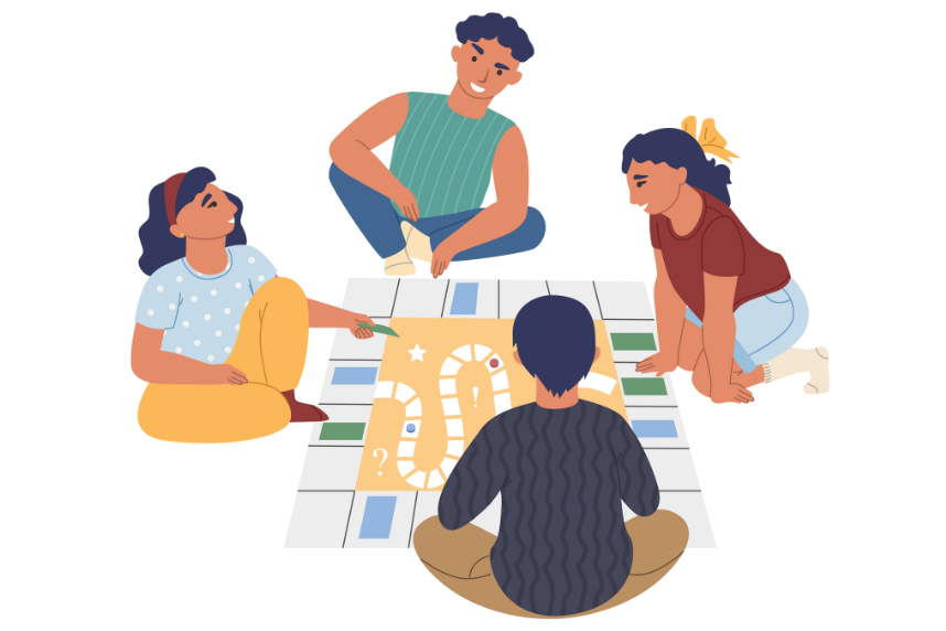 Family playing board game