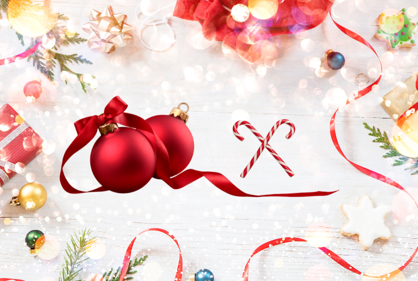 Ornaments and candy canes. 